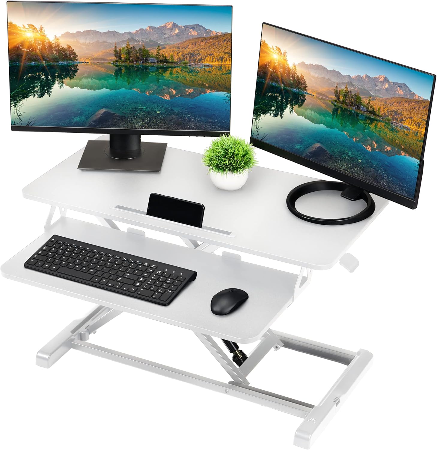 TechOrbits Standing Desk Converter - 36 Inch Particle Board, Adjustable Height Sit to Stand Up Desk Riser for Home Office - Computer, Laptop & Dual Monitor Workstation - Black