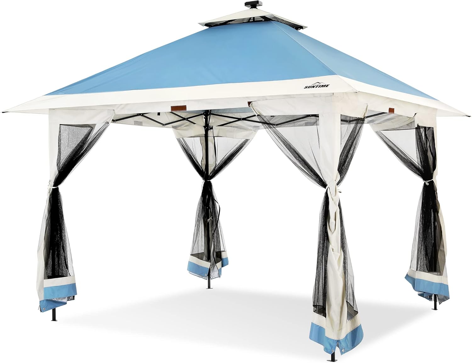 OUTDOOR LIVING SUNTIME Outdoor Pop Up Gazebo Canopy with Mosquito Netting and Solar LED Light for Parties and Outdoor Activities(Green)