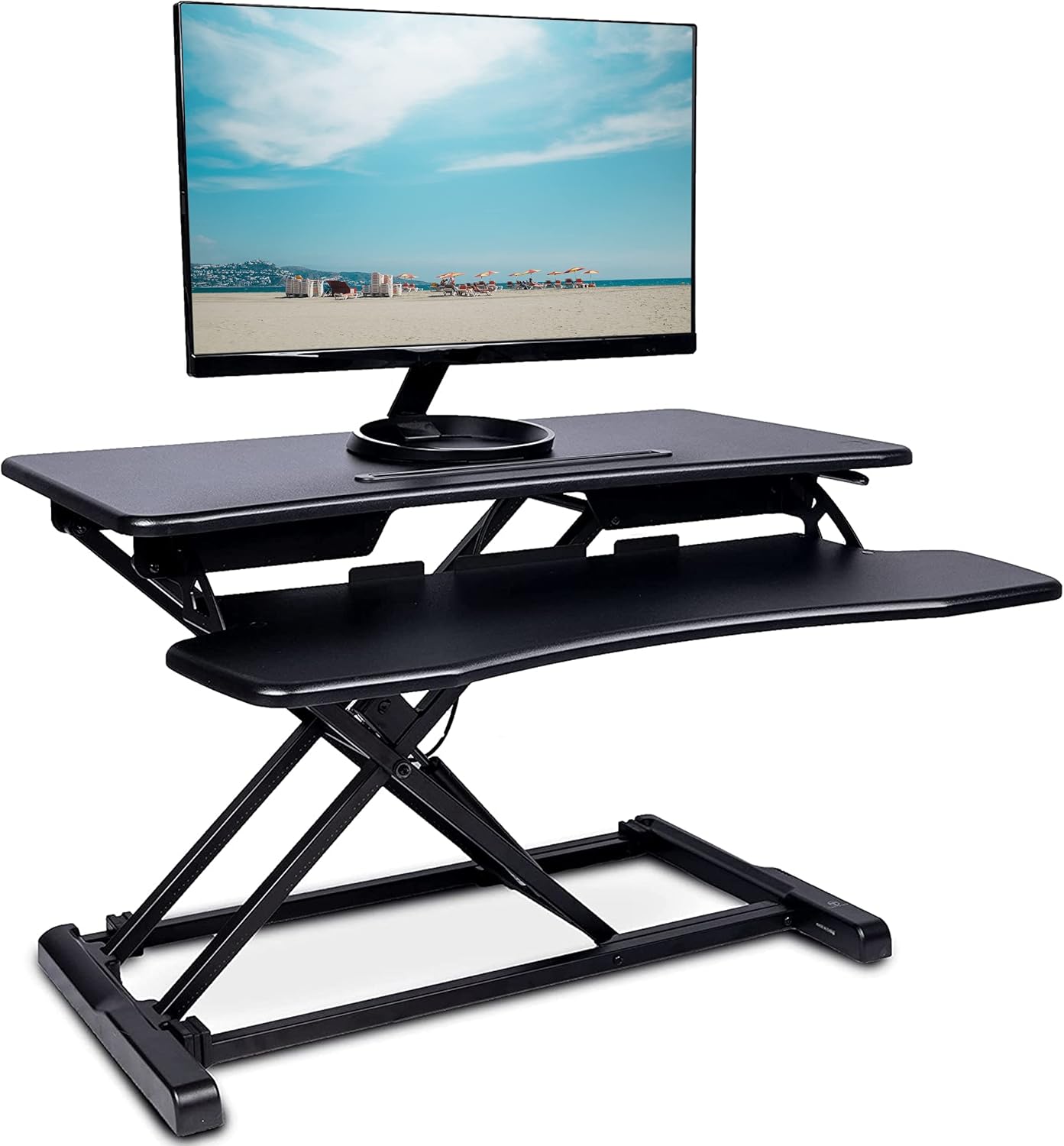 TechOrbits Standing Desk Converter - 37-inch Height Adjustable, MDF Wood, Sit-to-Stand Riser - Black