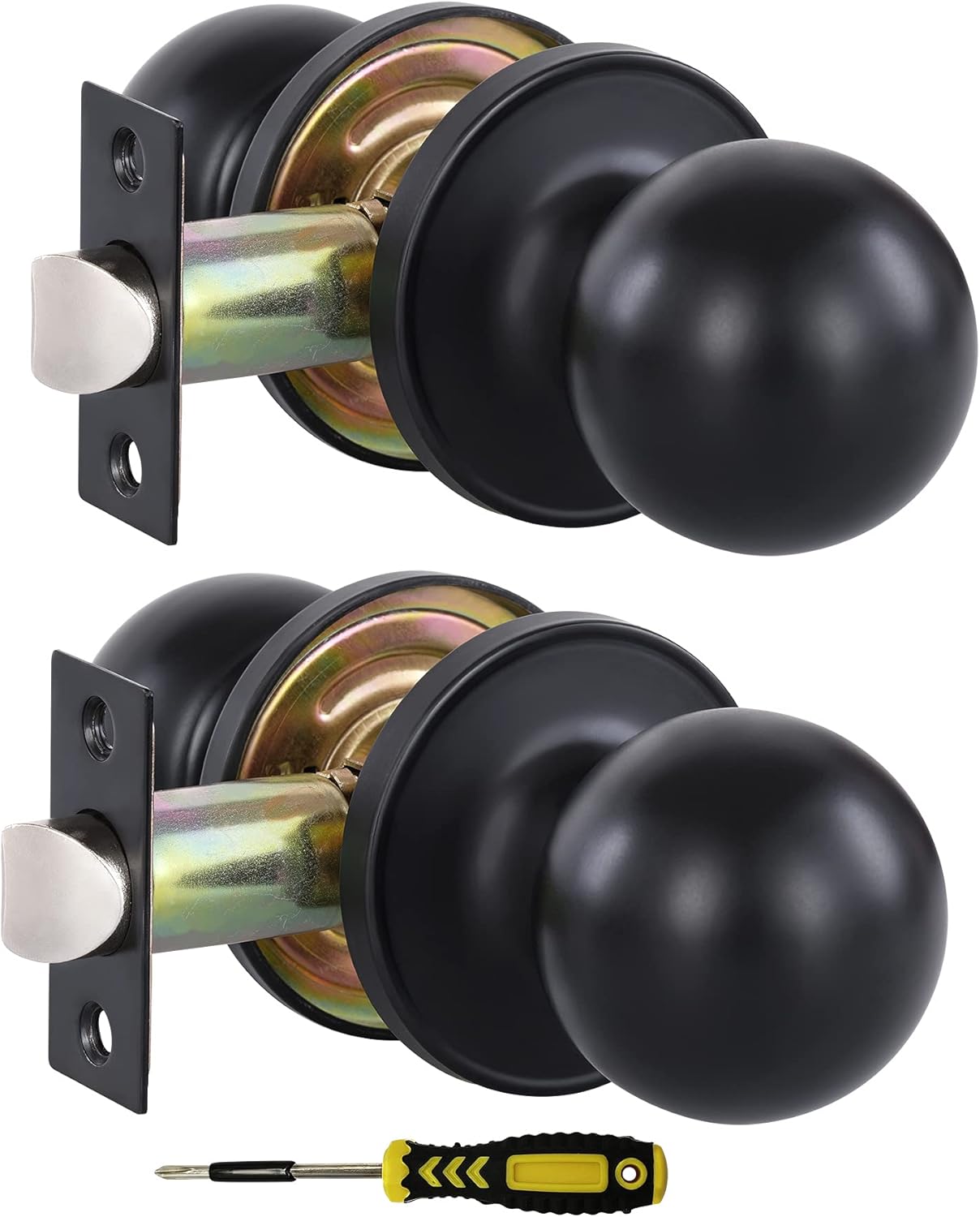 (5Pack) Matte Black Privacy Door Knobs with Lock for Bedroom/Bathroom, Keyless Interior Door Lock, Stainless Steel Door Handles by Lanwandeng Pack of 2