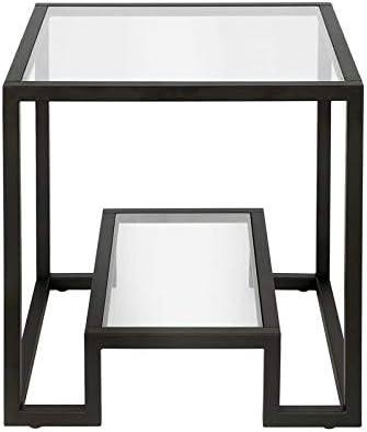 Henn&Hart Side Table in Blackened Bronze with Glass Shelf