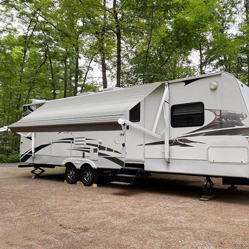 Suncode RV Awning Fabric Replacement Double Sided Fabric Camper Awning Replacement Premium Grade Vinyl RV Canopy Replacement 13 Feet Black Strip Double Sided