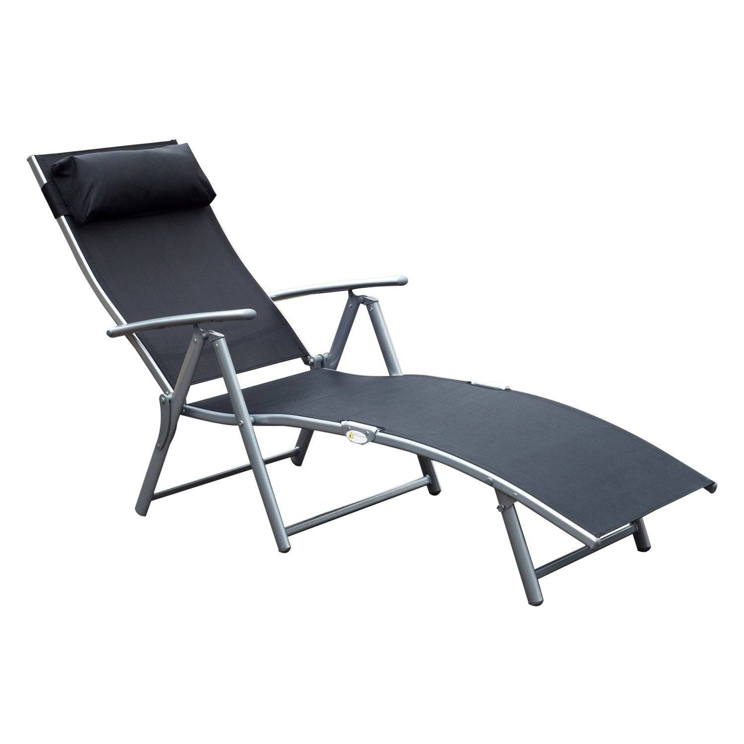 Outsunny Steel Fabric Outdoor Folding Chaise Lounge Chair Black