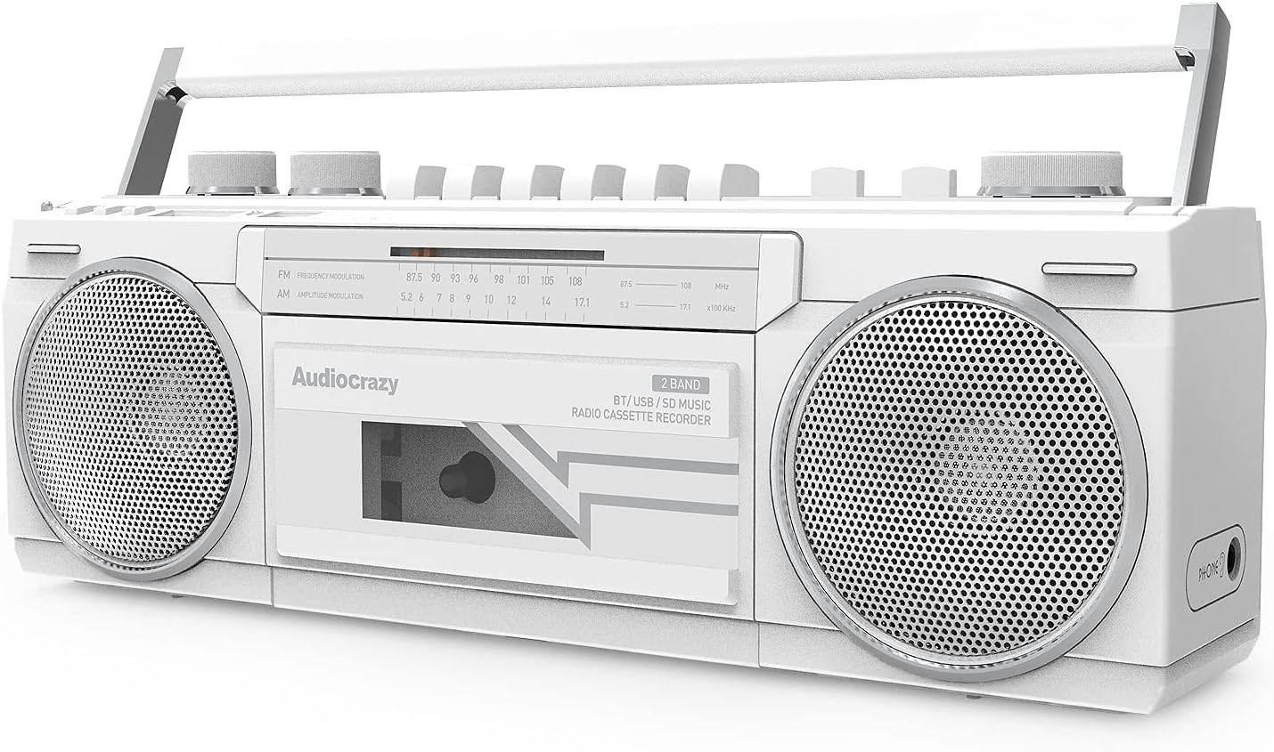 Cassette Boombox Tape Player Recorder AM FM Radio Dual Stereo Speaker AC/ Battery Operated & AUX /USB/ SD Port