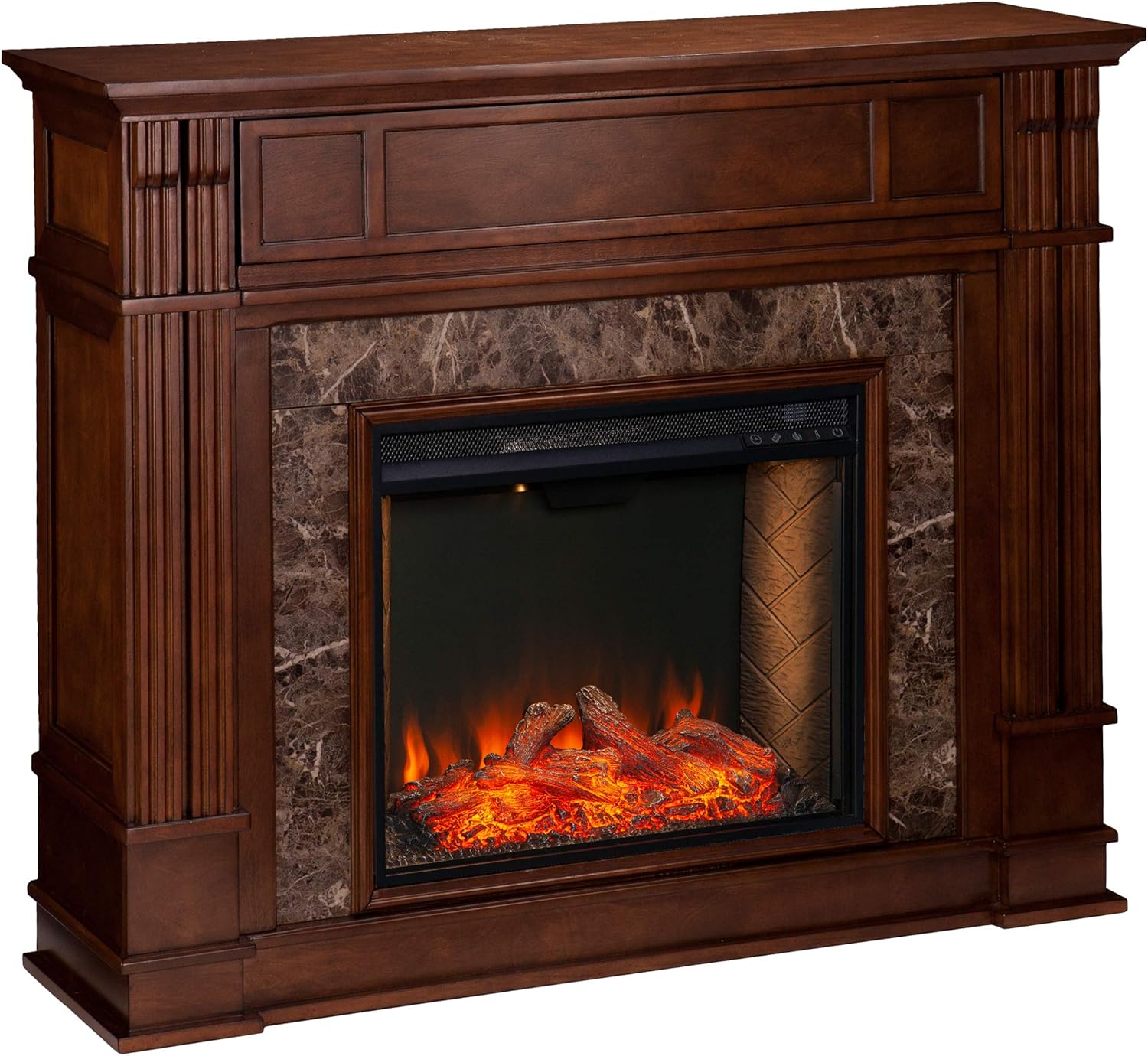 SEI Furniture Highgate Alexa-Enabled Electric Hidden Media Shelf Fireplace, White with Faux Marble