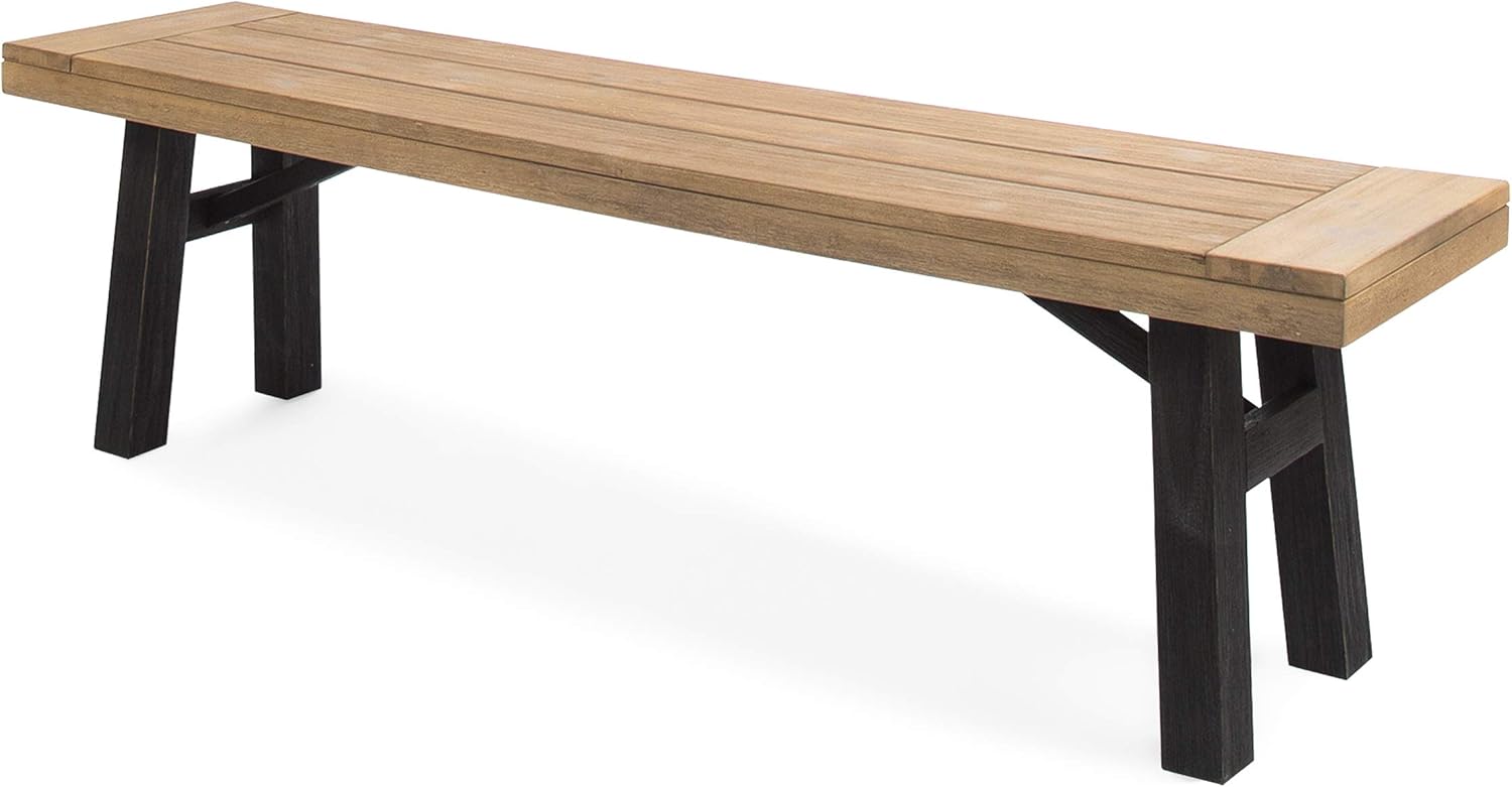 Christopher Knight Home Bettina Outdoor Acacia Wood Dining Bench with Brushed Mahogany Legs, Brushed Grey / Brushed Mahogany