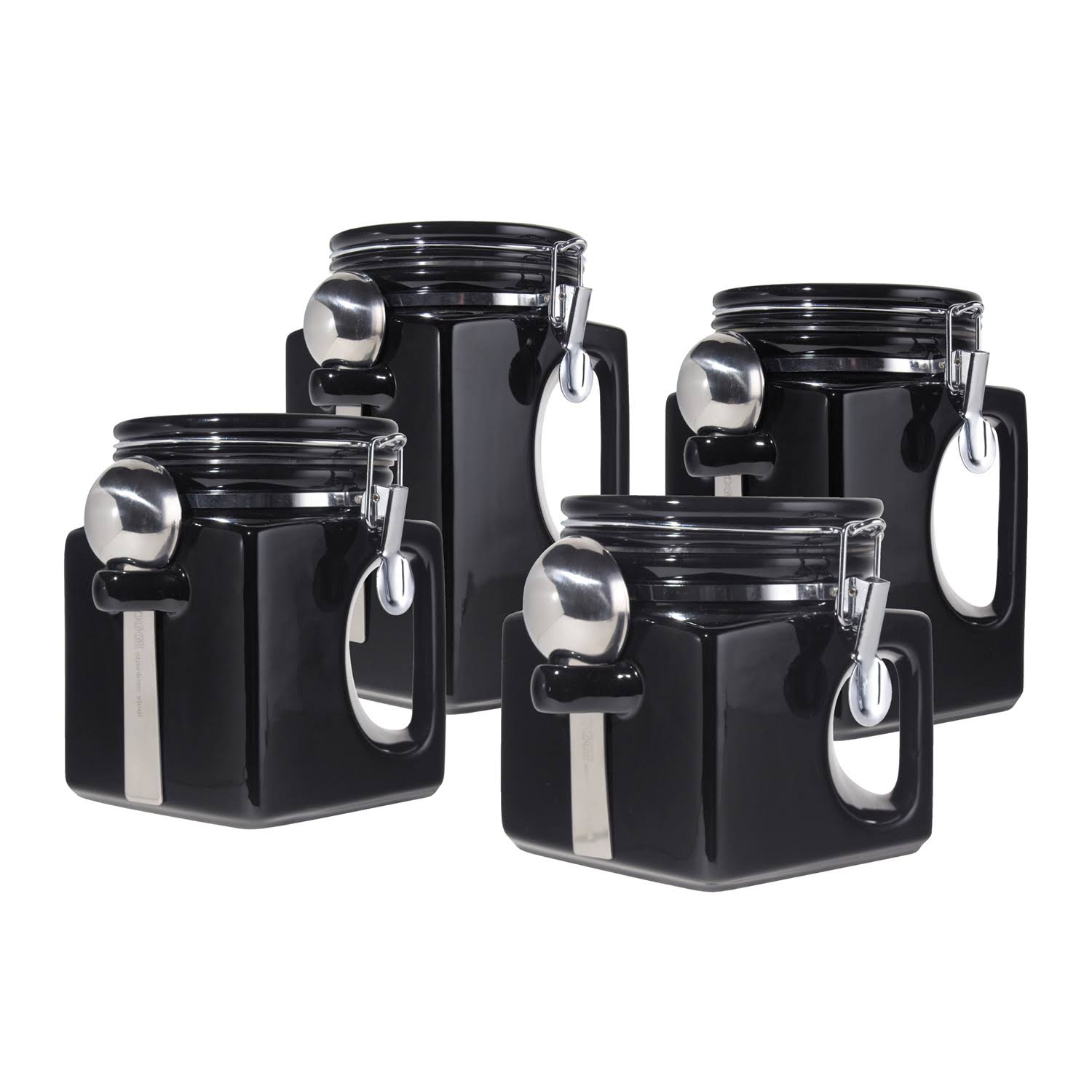 Oggi EZ Grip Handle Ceramic 4 Piece Canister Set, Black