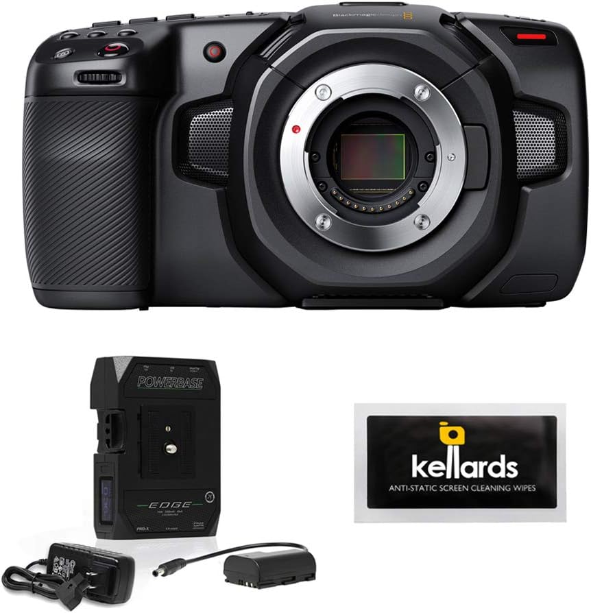 Blackmagic Design Pocket Cinema Camera 4K with Core SWX Powerbase Edge Battery & Screen Cleaning Wipes (5-Pack) Bundle