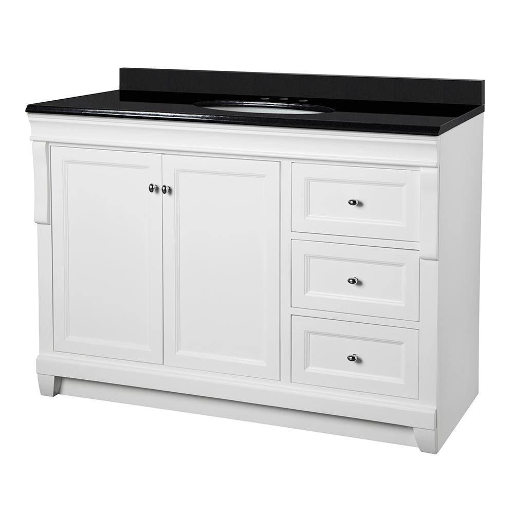 Home Decorators Collection Naples 49 in. W x 22 in. D Bath Vanity in White with Granite Vanity Top in Midnight Black with Oval W