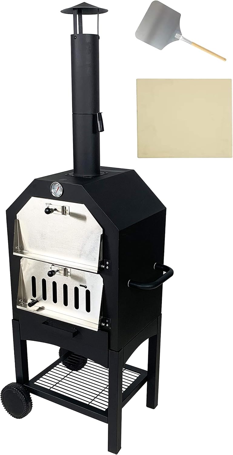 Summerville Pizza Oven Outdoor with Stone, Pizza Cooker Freestanding Portable Steel Pizza Oven for Grill Black