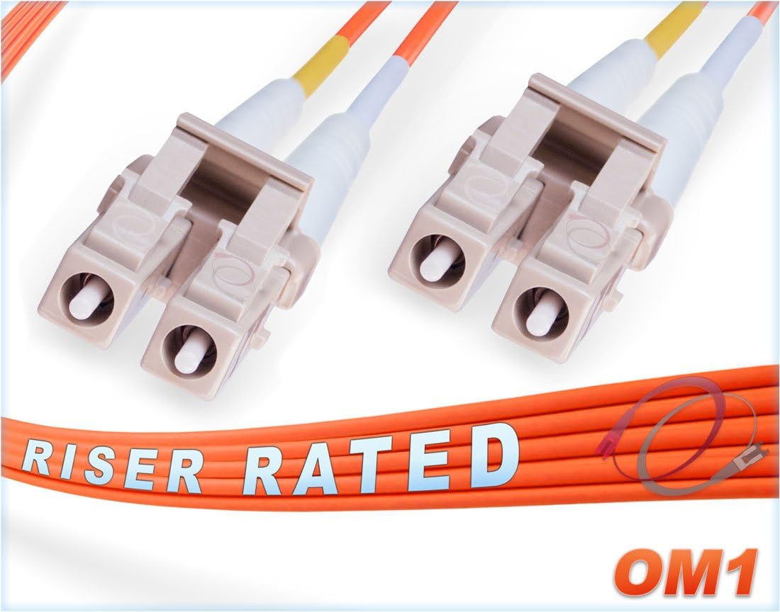 FiberCablesDirect - 40M OM1 LC LC Fiber Patch Cable | Duplex 62.5/125 LC to LC Multimode Jumper 40 Meter (131.23ft) | Length Options: 0.5M - 300M | mmf lc-lc dx spf ofnr 62.5 lc/lc optical patchcord Pack of 2
