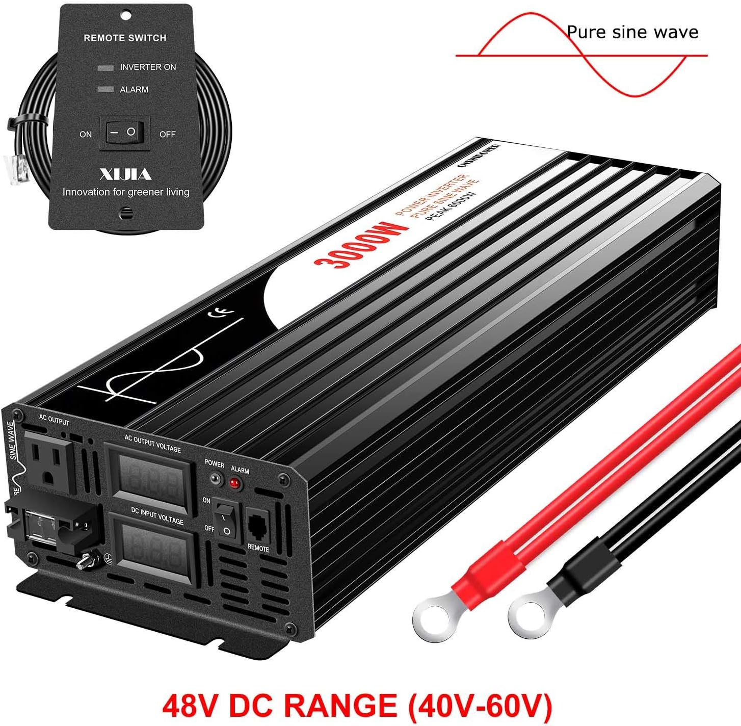 Xijia 3000W (Peak Power 6000W) dc 48v to 110V 120V ac 60HZ Pure sine Wave Solar Inverter for Home RV &Camping (DC48V (Range 40V-60V) 3000W)