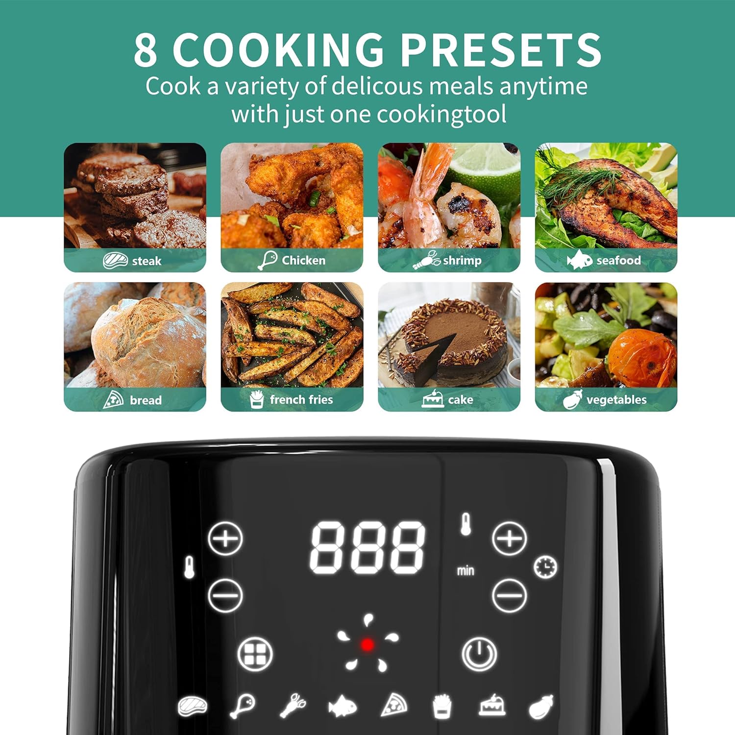 Besile Air Fryer Stainess Steel 5.0QT,LED Digital Touchscreen with 8 Cooking Presets for Broiler,Roaster,Dehydrator,Baking and Reheating,Nonstick Square Basket (1500W Black) Pack of 2