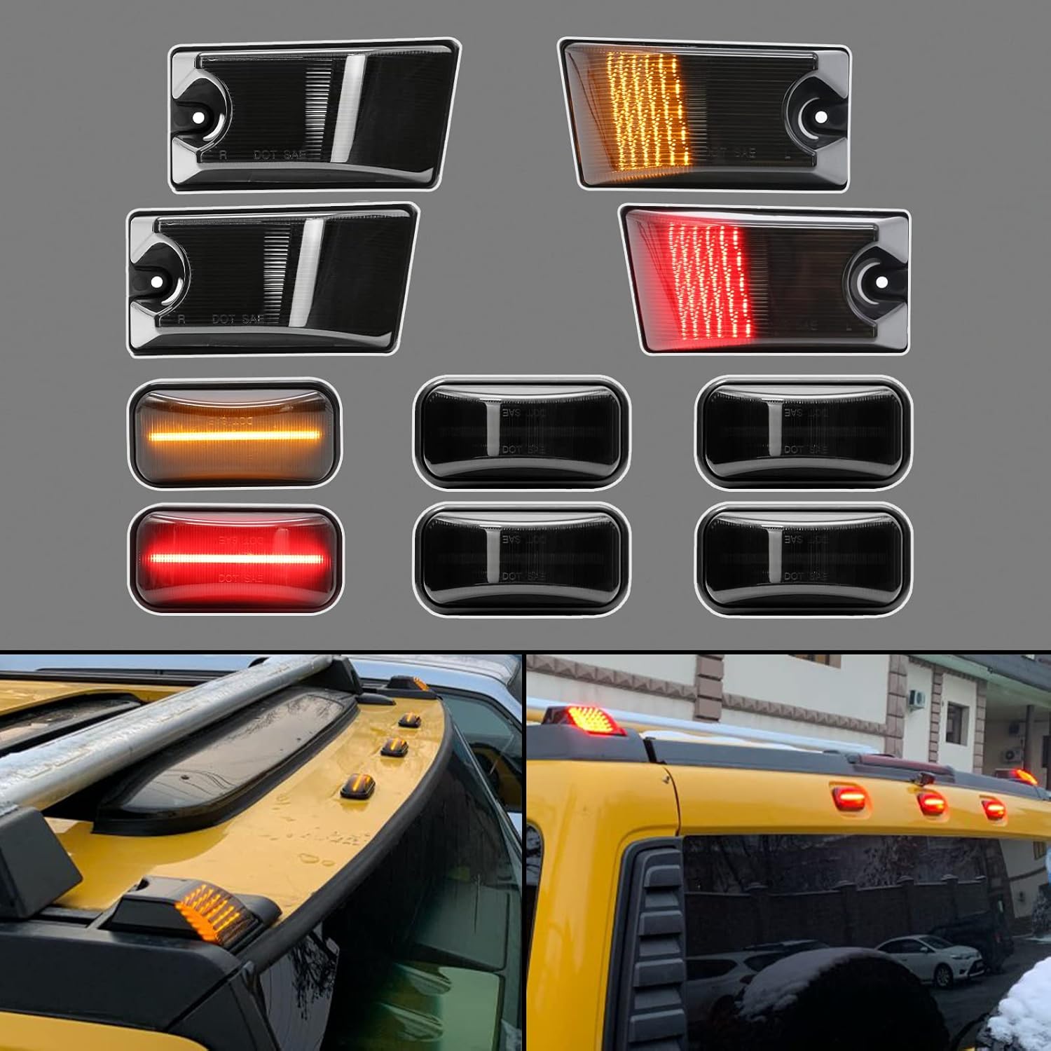 4PCS Full LED Side Marker Turn Signal Light Kit for 2003-2009 H2, Amber Front Sidemarker Lamp + Red Rear Sidemarker Lamps, Replace OEM Part #25952319 15114677(Smoked Lens)