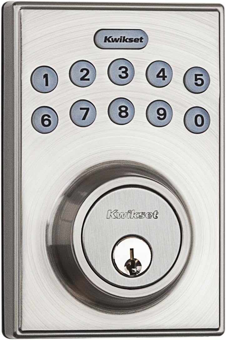 Kwikset 92640-001 Contemporary Electronic Keypad Single Cylinder Deadbolt with 1-Touch Motorized Locking, Satin Nickel Pack of 2