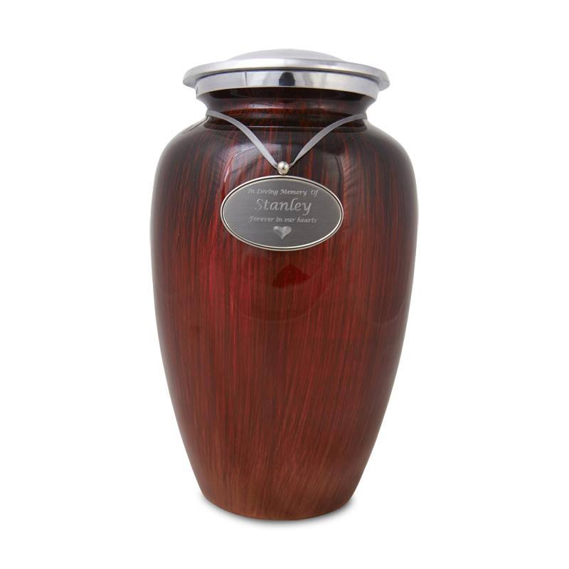 Engravable Large Enamel Finished Metal Alloy Cremation Urn - Red and Black