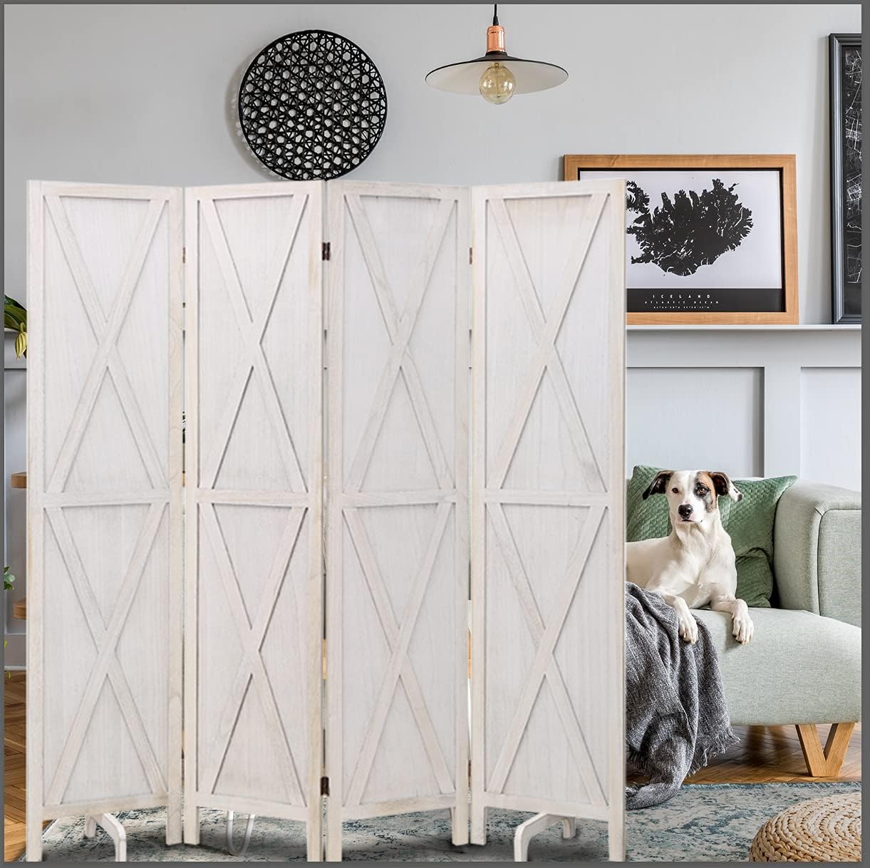 ECOMEX 4 Panel Wood Room Divider, 5.8ft Tall Folding Privacy Screen Room Divider, Freestanding Room Dividers Room Screen Divider, Partition Wall Divider for Home Office (Brown)