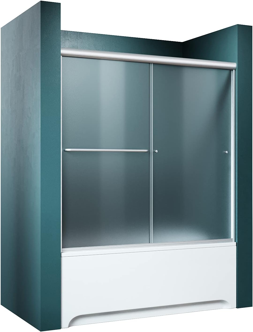 ELEGANT Double Sliding Shower Door 48 in. W x 72 in. H，Semi-Frameless Glass Shower Screen Panel 1/4