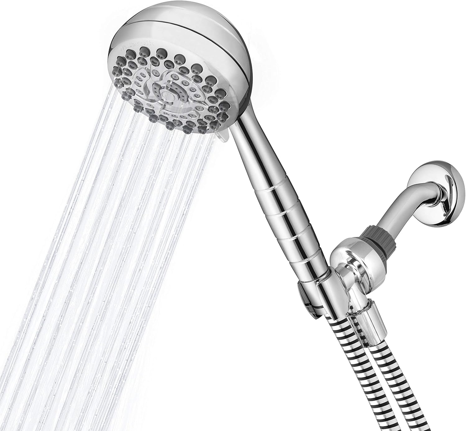 Waterpik High Pressure Powerpulse Massage Hand Held, 2.5 GPM, Chrome Detachable Shower head with 7 Spray Settings and 5' Hose & HOS-960M Ultra-Flexible Replacement Metal Shower Hose, 96-inch, Chrome Pack of 2