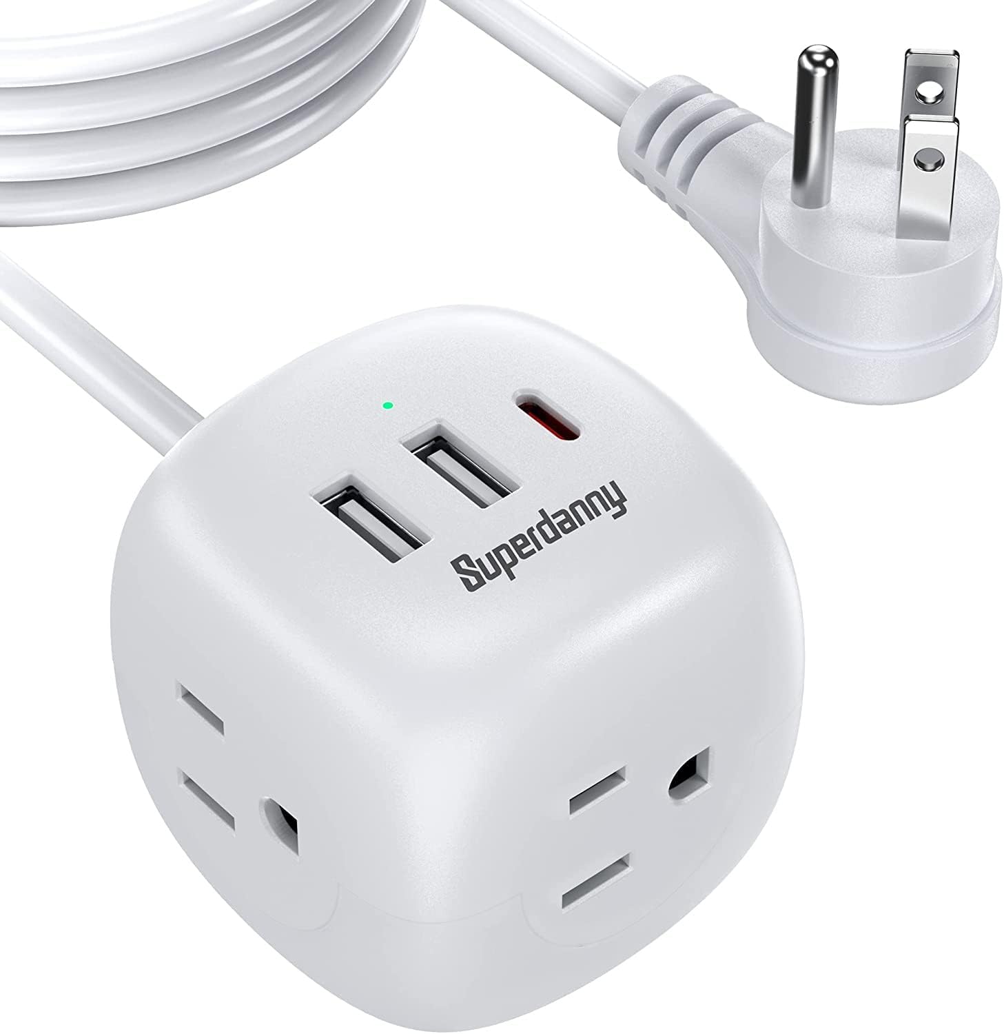 Power Strip with USB C (30W), SUPERDANNY 5 ft Extension Cord with 3 Outlets and 3 USB Ports, Flat Plug, Power Delivery Desktop USB Charging Station for Travel Home Office Dorm, Black Pack of 2
