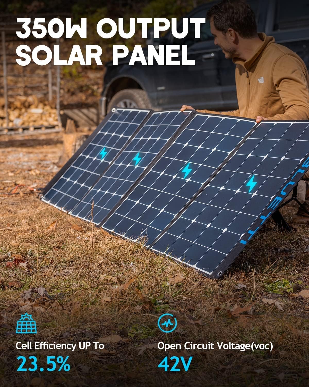 BLUETTI SP350/350W Solar Panel for AC200MAX AC200P AC300 B230 B300 EB240 Solar Generators, Foldable Portable Solar Power Supply with Adjustable Kickstand, Off Grid System for Outdoor Adventure Road