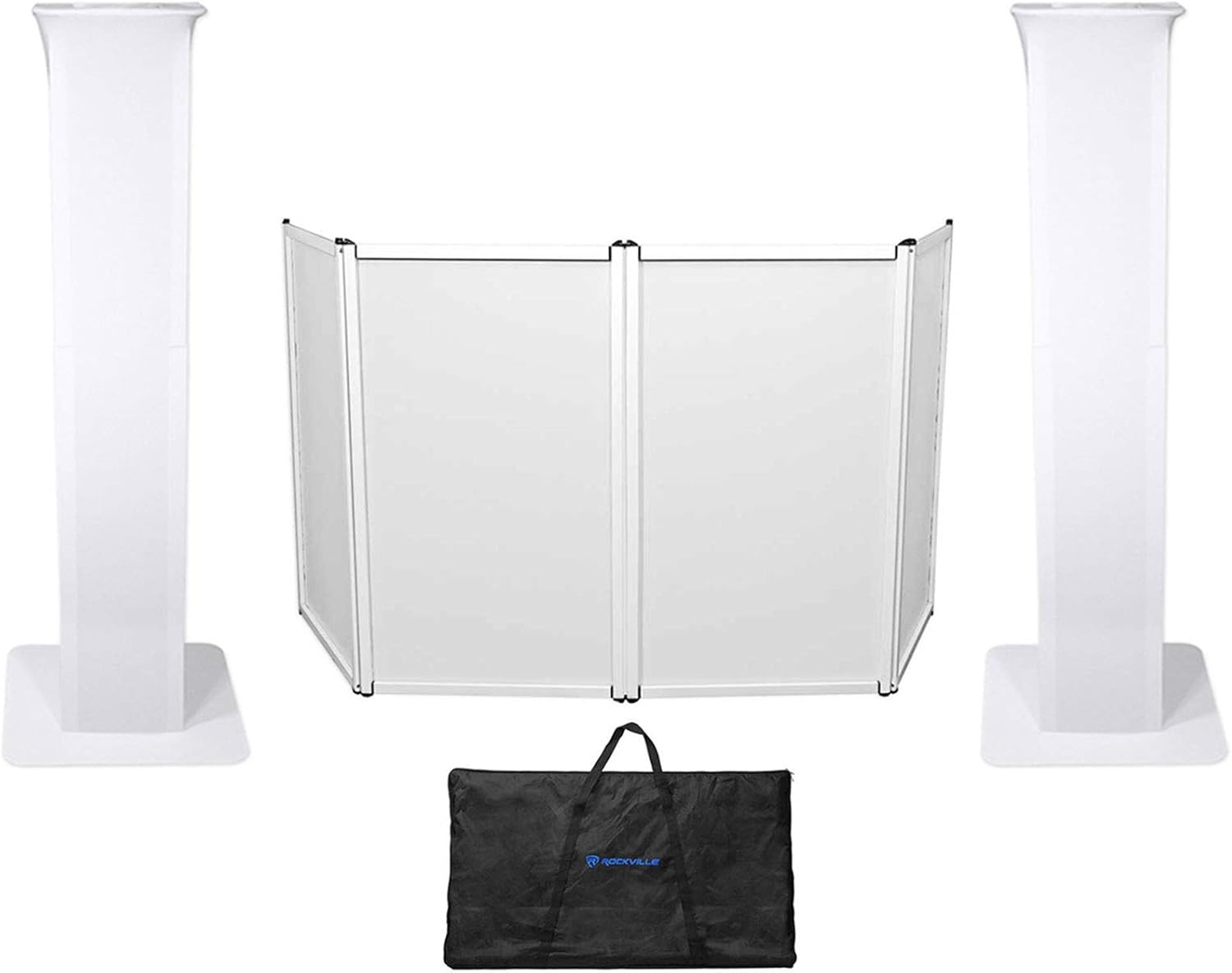 (2) Rockville RTP32W Totem Moving Head Light Stands+Black+White Scrims+Facade