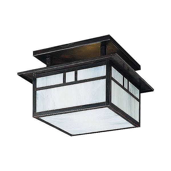 Arroyo Craftsman HCM-12DTWO-BK Huntington 2 Light 12 inch Satin Black Flush Mount Ceiling Light in White Opalescent