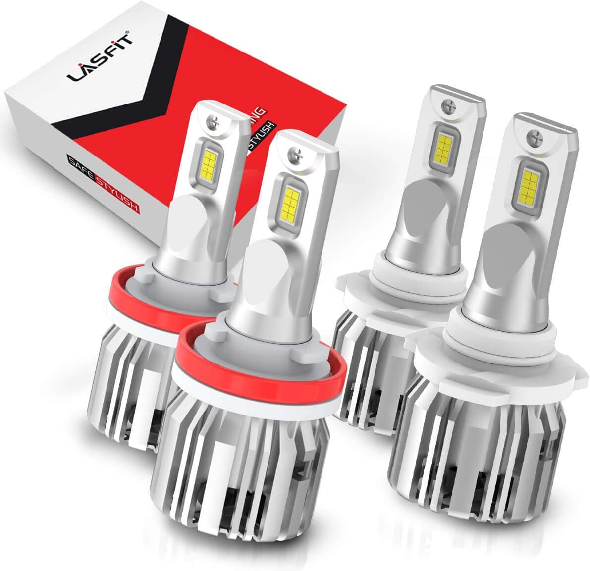LASFIT H11 9005 LED Bulbs Combo, H8/H9 HB3 Kit Super Bright Plug and Play IP67, Pack of 4