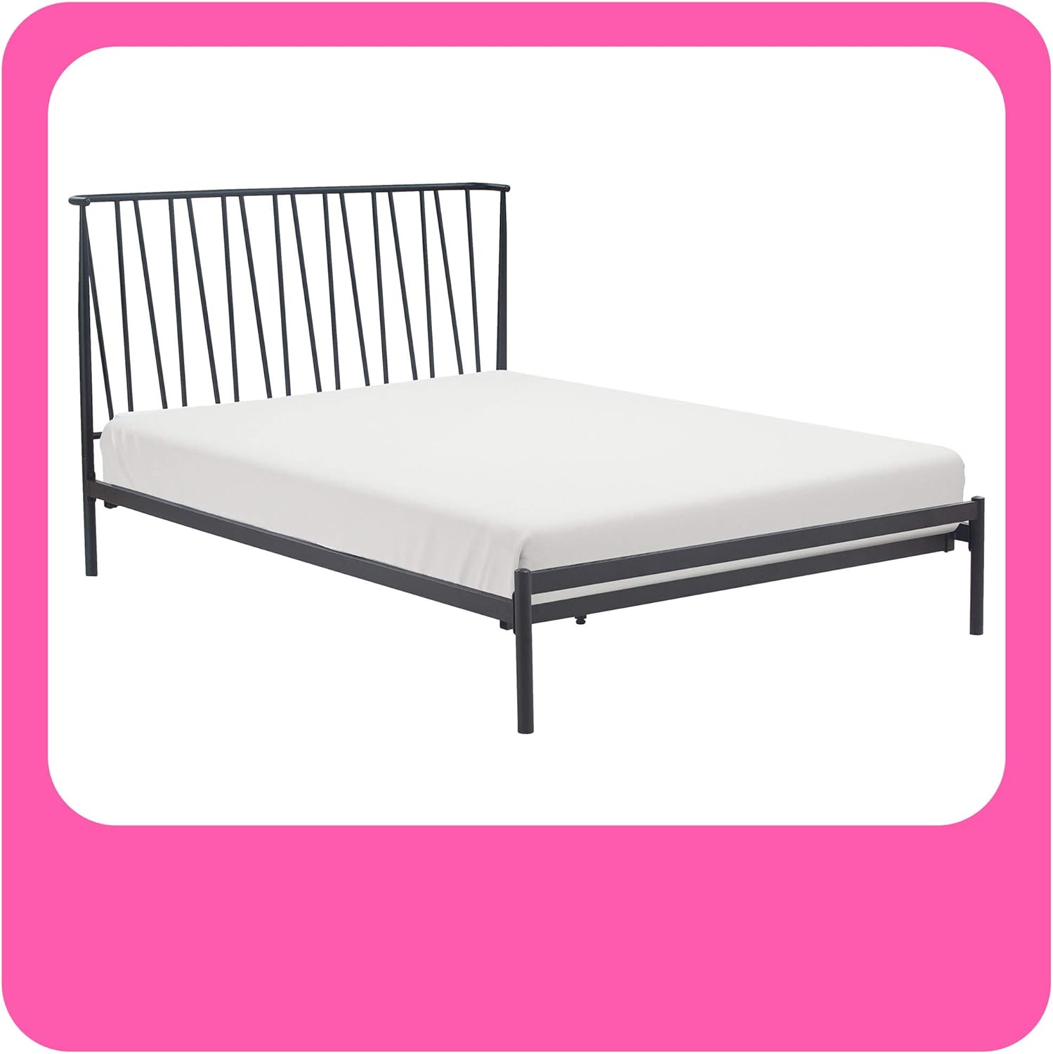 Adore Decor Stella Platform Bed Frame with Curved Metal Headboard Wood Slats Support No Spring Box Needed, Queen, Black
