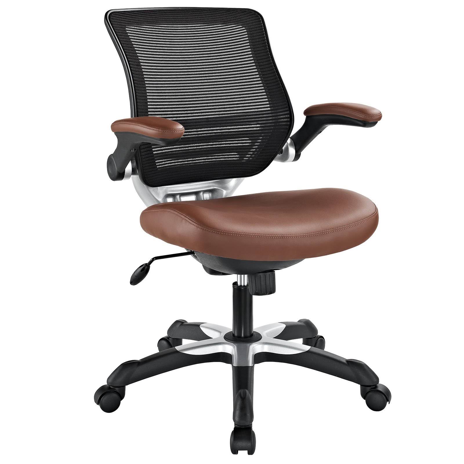 Modway Edge Mesh Back and Tan Vinyl Seat Office Chair with Flip-Up Arm