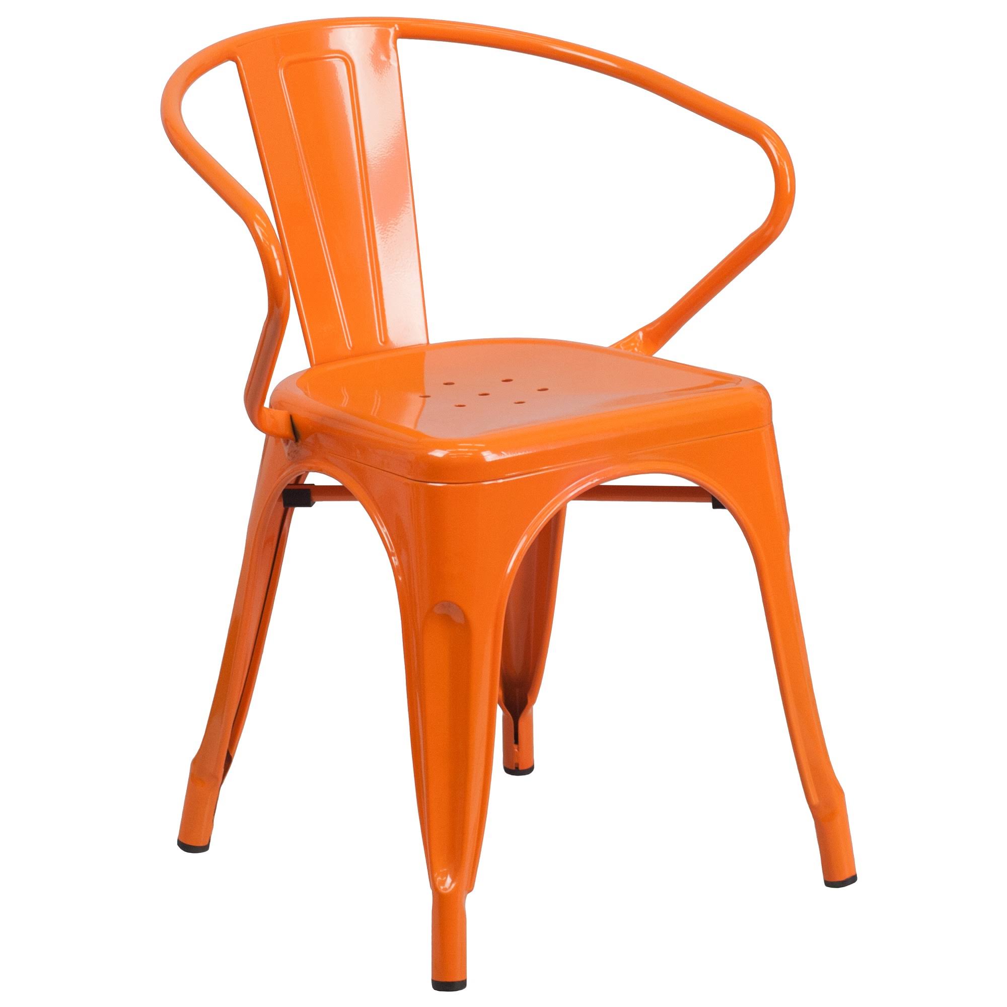 27.75x22 Orange Contemporary Outdoor Furniture Patio Stackable Chair with Arms