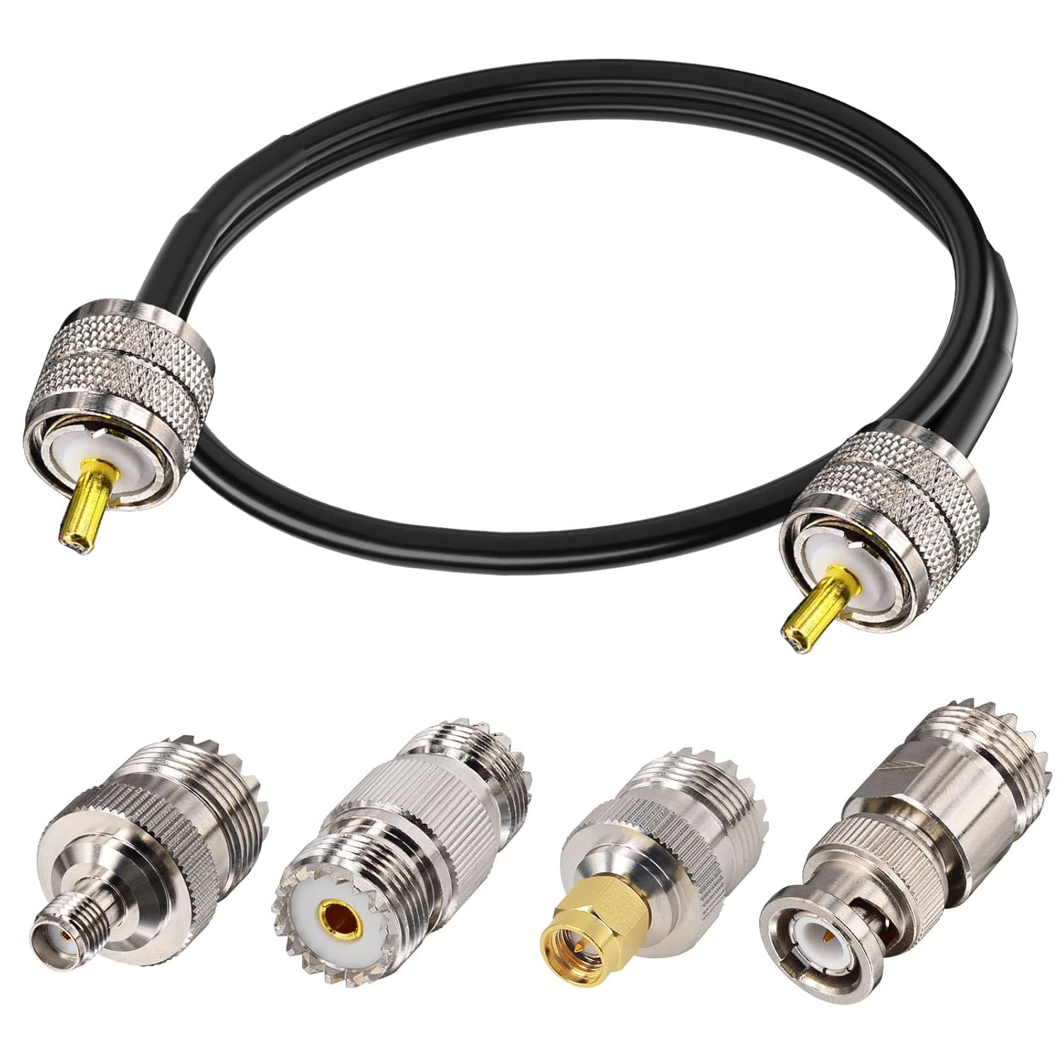 CB Coax Cable,RG58 Coaxial Cable 49.2ft,UHF PL259 Male to Male Cable + UHF SO239 Female to SMA/UHF/BNC Adapter 4-Pack for CB Radio Antenna,Ham Radio,SWR Meter,VHF Radio,Amateur Radio