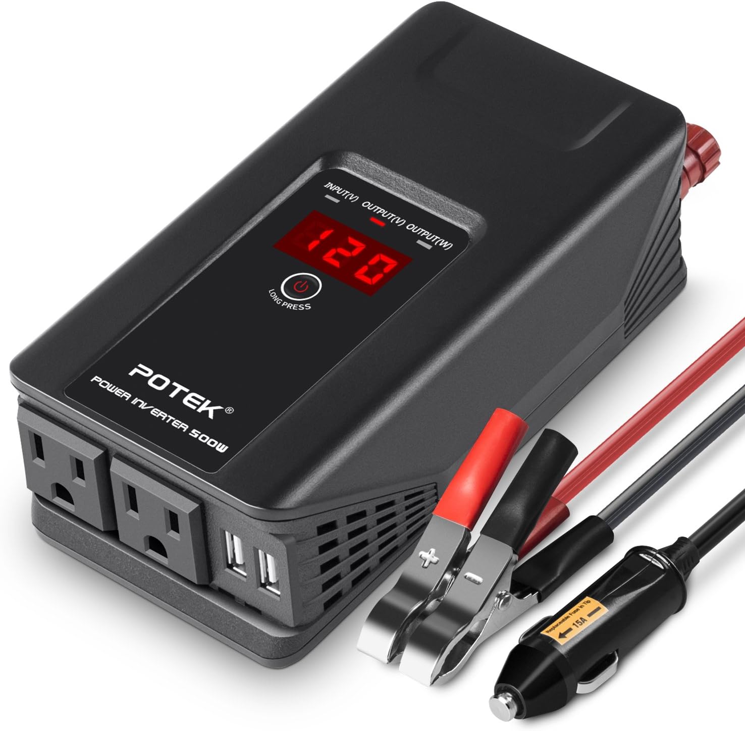 POTEK 500W Power Inverter DC 12 V to 110V AC Car Converter with Digital Display Dual AC Outlets and Dual USB Charging Ports for Tablets,Insecticidal Laptop and Smartphones Pack of 2