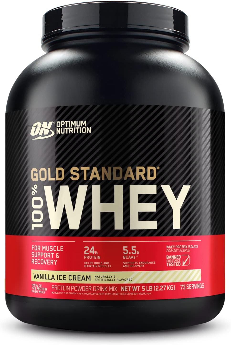 Optimum Nutrition Gold Standard 100% Whey Protein Powder, Vanilla Ice Cream, 5 Pound (Packaging May Vary) Pack of 2