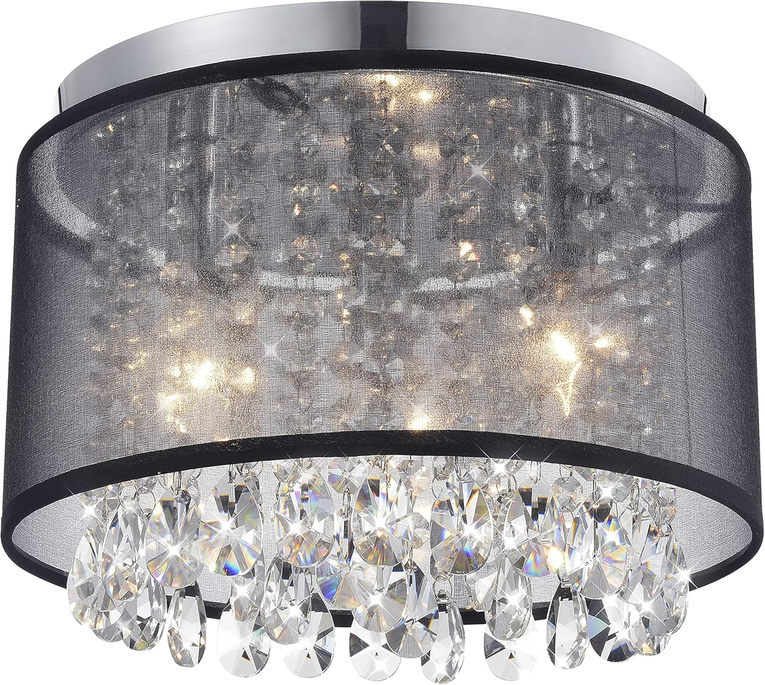 Crystal Chandelier Black Mini Chandeliers Modern Flush Mount Ceiling Light Net Yarn Light Fixtures for Bedroom