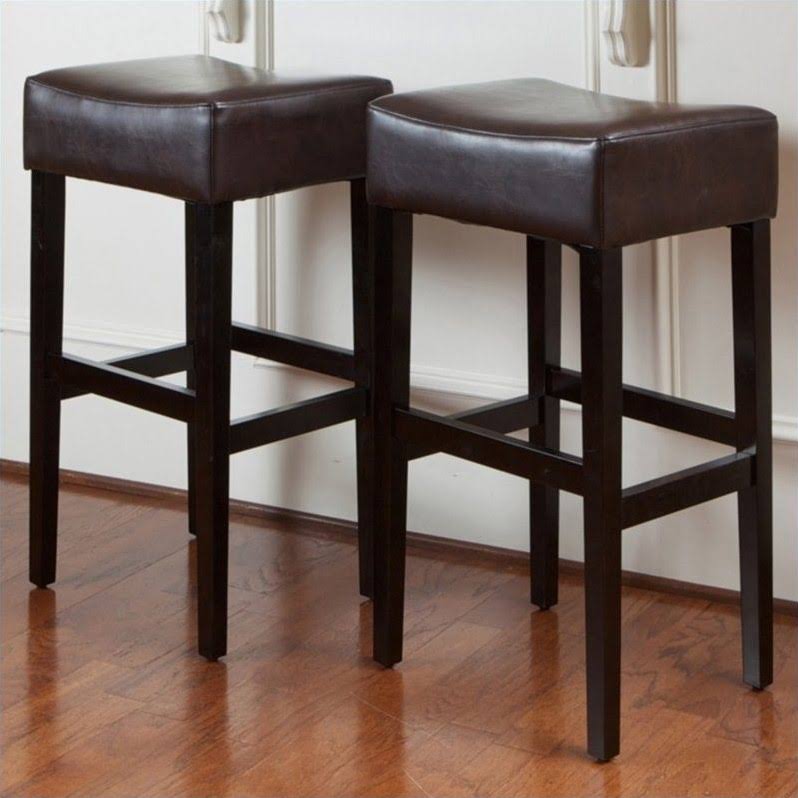 Noble House 30x22 Rodriguez Backless Bar Stools in Brown (Set of 2)