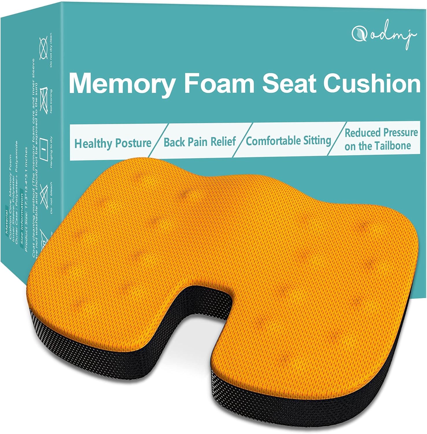 Memory Foam Seat Cushion for Office Chair, ODMJ Coccyx Seat Cushion for Tailbone Pain, Ergonomic Seat Cushion for Back Pain, Office Chair Cushion for Sciatica Discomfort with Non Slip Base Grey