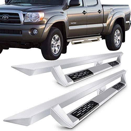 Ikon Motorsports Fits 07-18 Toyota Tacoma Double Cab Ikon V1 Style Steel Running Boards Silver, White