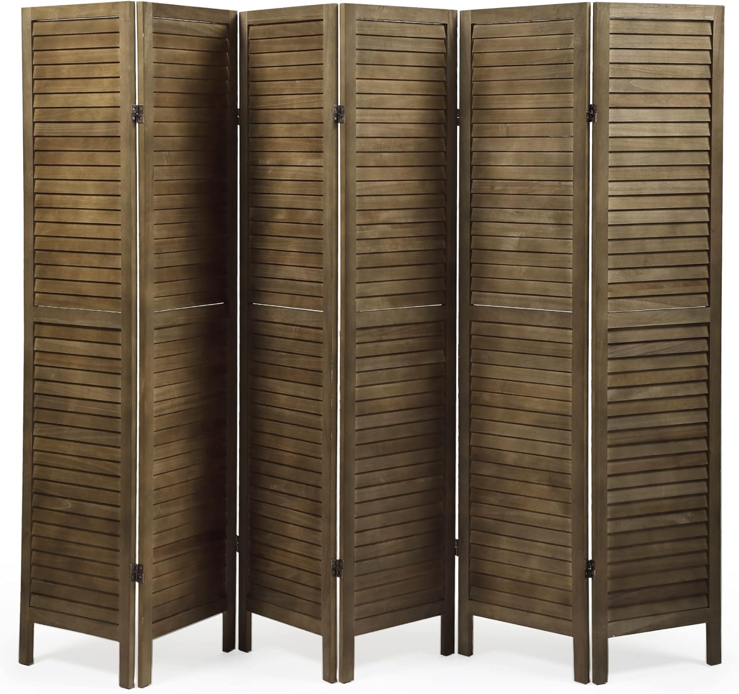 JAXSUNNY 6 Panel Wood Room Divider, Louvered Folding Privacy Screen Wall Divider, 5.6 ft Tall Freestanding Partition Room Divider for Room Separation, White Wash