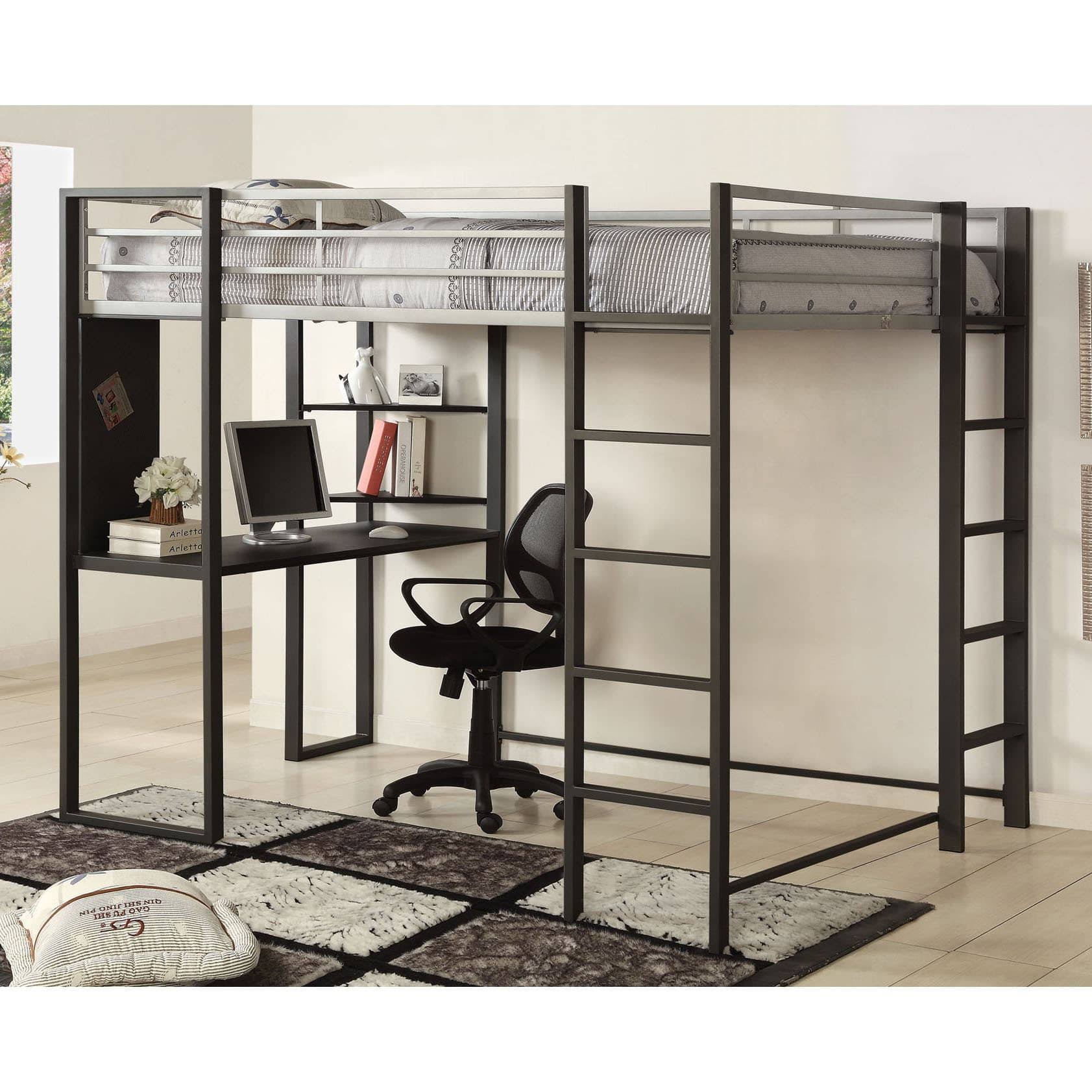 Furniture of America Boor Modern Black Metal Loft Bed with Workstation - Twin