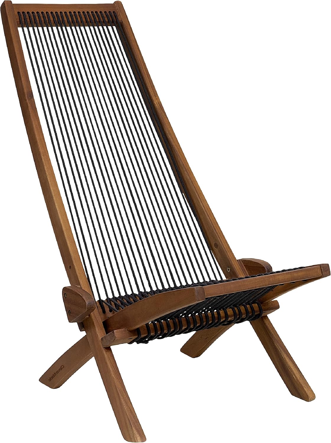 CleverMade Tamarack Folding Rope Chair - Foldable Outdoor Low Profile Wood Lounge Chair for the Patio, Backyard, and Deck, No Assembly Required