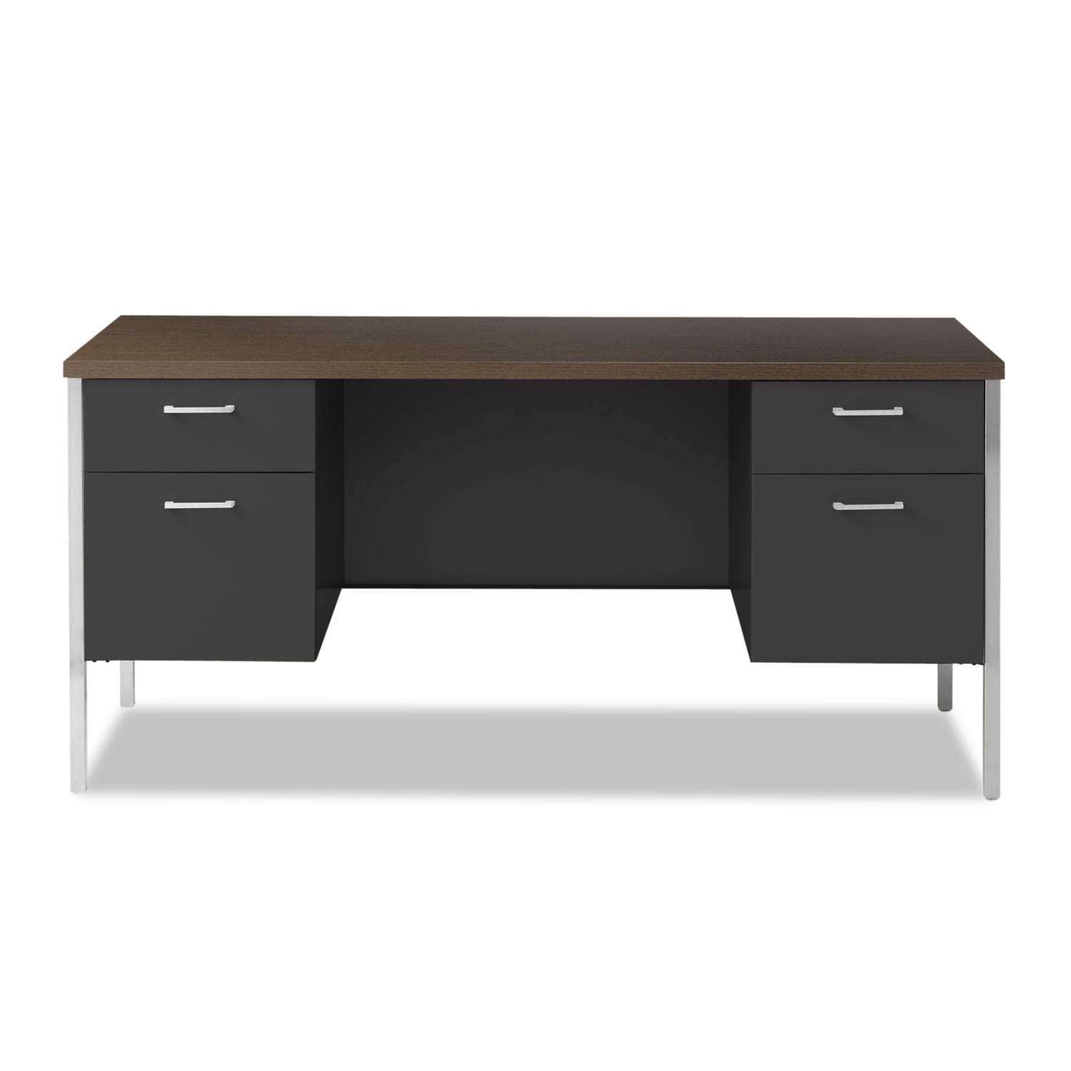 Alera Double Pedestal Steel Credenza, 60W x 24d x 29.5h, Mocha/Black