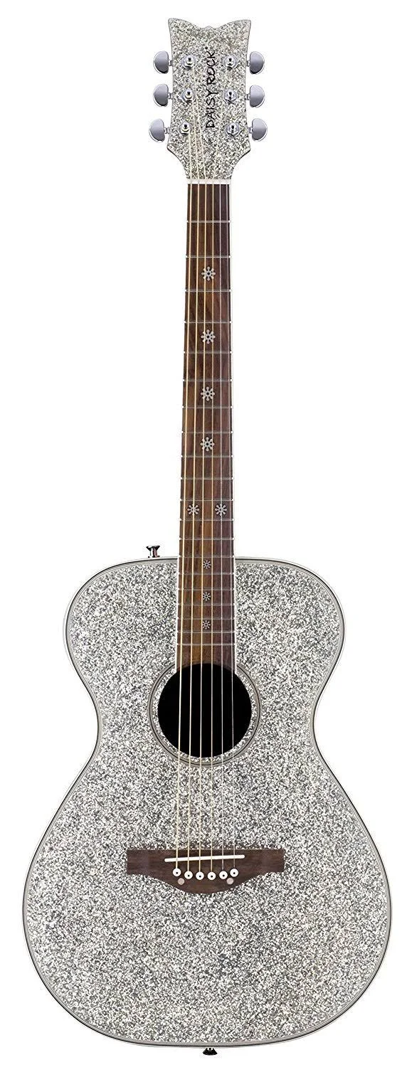 Daisy Rock DR6206 Pixie Acoustic Guitar, Silver Sparkle