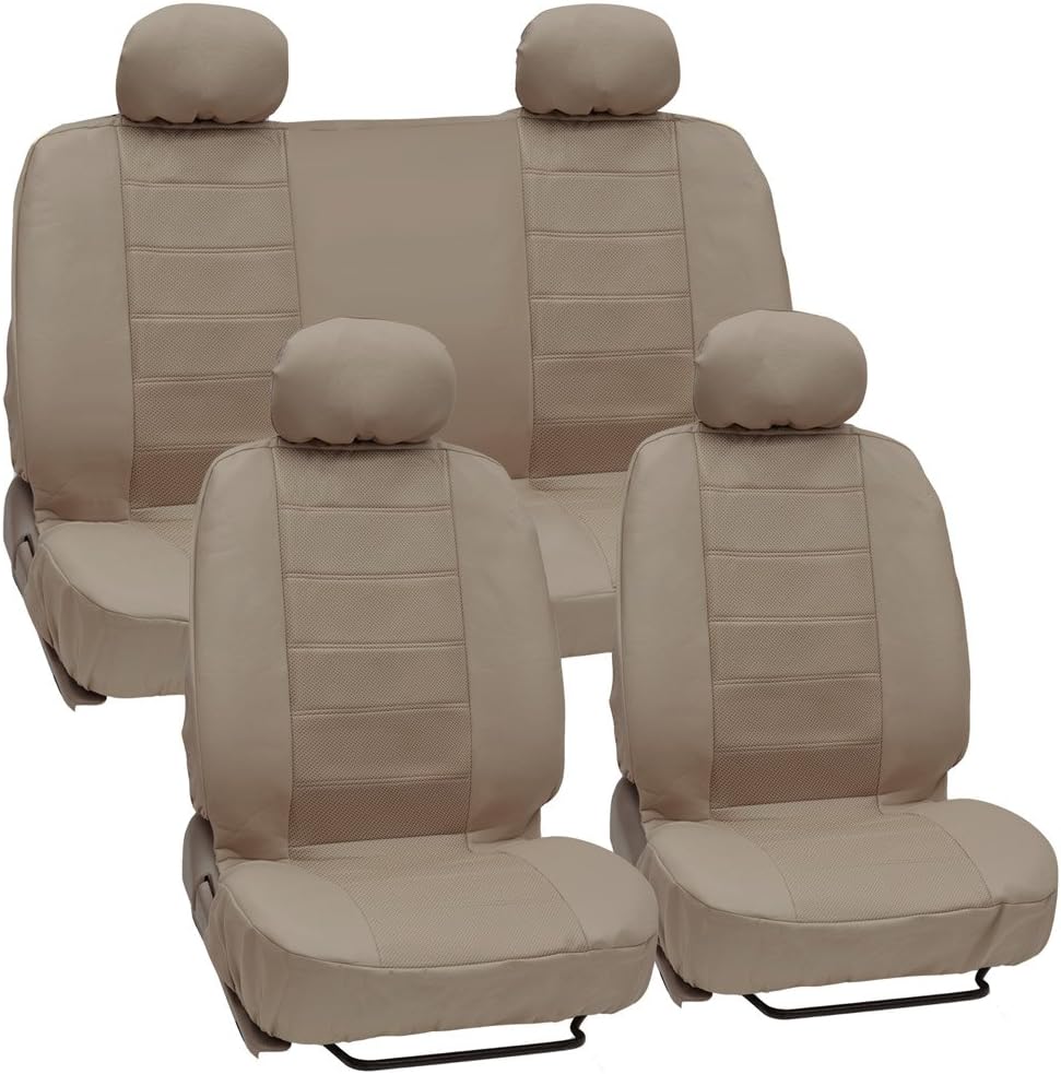 Motor Trend SC-4330-BK Black Premium Leatherette Car Seat Cover for Auto - Synthetic Leather - Center Perforated PU Front & Rear Set, 1 Pack