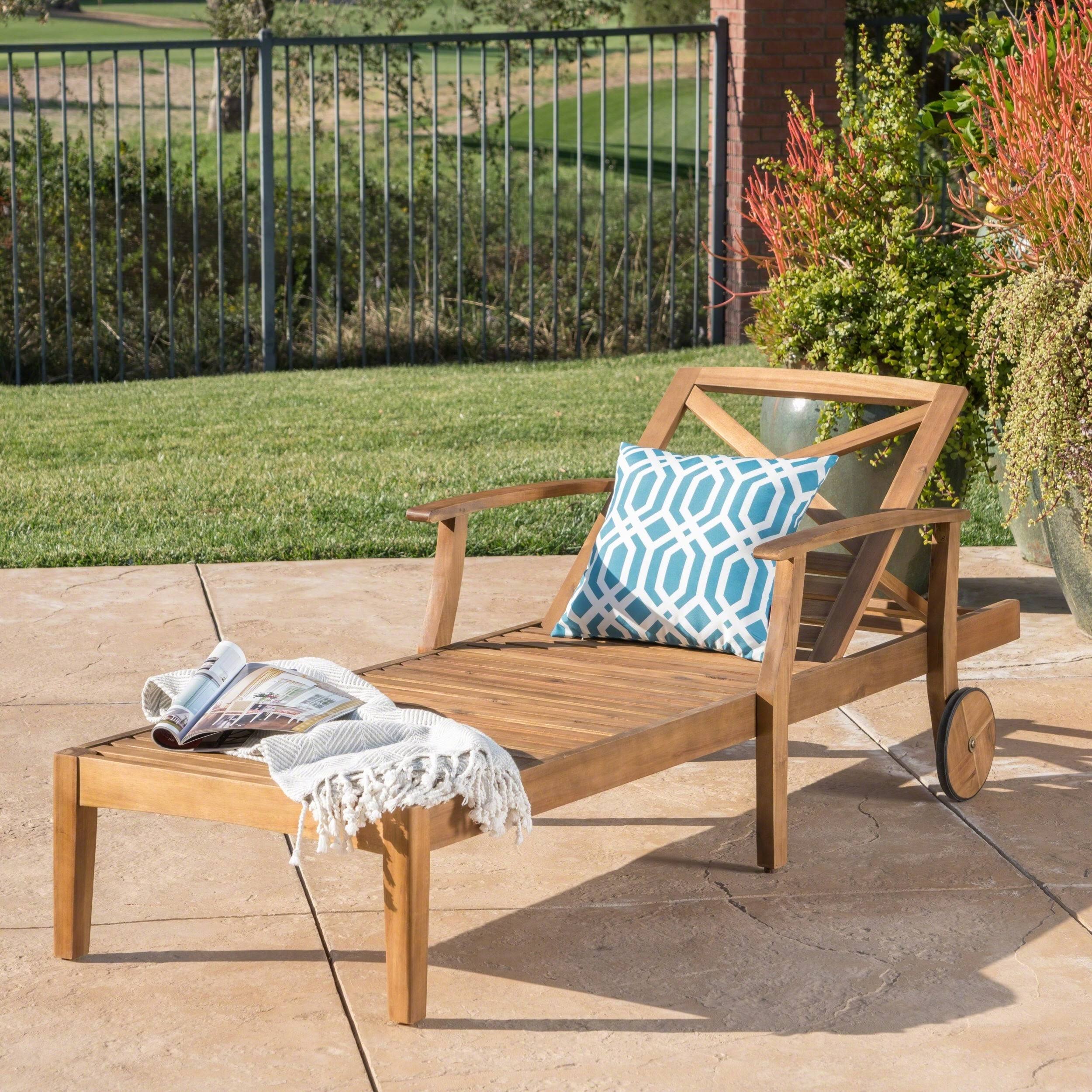 Christopher Knight Home Perla Outdoor Acacia Wood Chaise Lounge by Teak Finish
