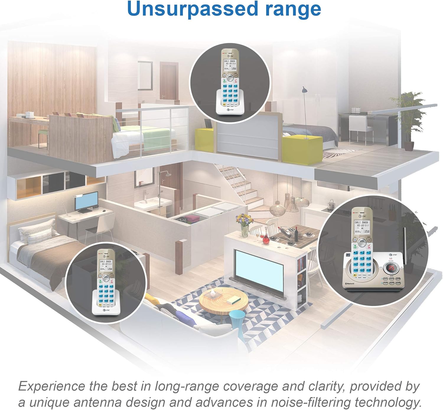 AT&T DL72319 DECT 6.0 3-Handset Cordless Phone for Home with Connect to Cell, Call Blocking, 1.8