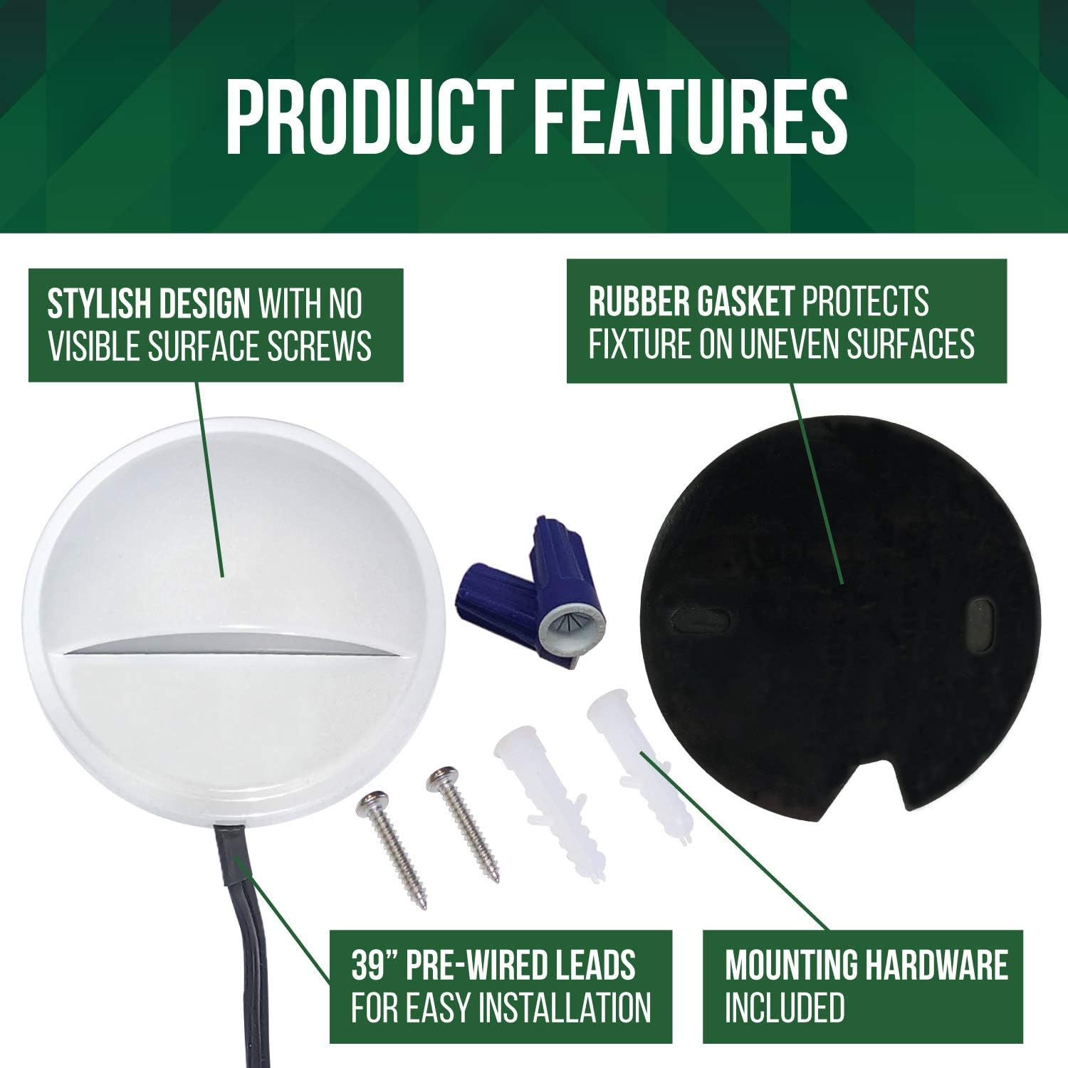 GKOLED Low Voltage LED Deck Light, Landscape Step Stair Railing Lights with 2W Integrated LED Chips, Die-cast Aluminum 12V AC/DC Accent Lighting Fixtures with White Powder Coated Finish, Pack of 4 Pack of 2