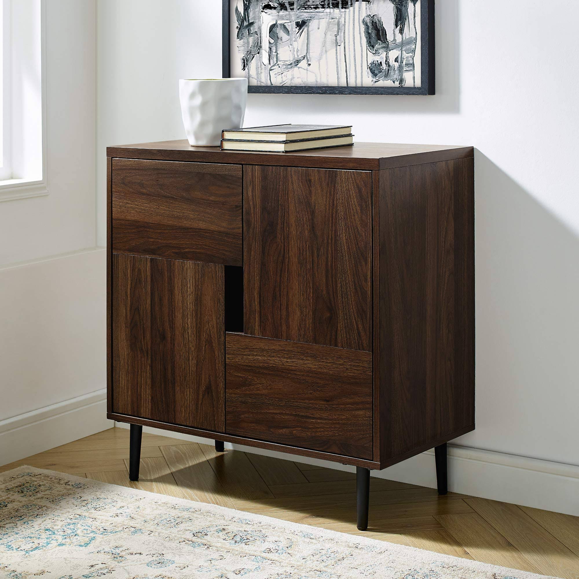 Walker Edison 30x22 Modern Color Pop Accent Cabinet - Dark Walnut/Navy Interior