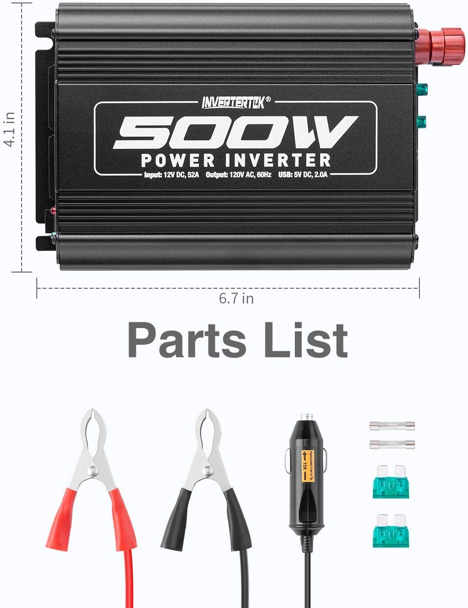 INVERTERTEK 500W Car Power Inverter DC 12V to AC 110V Car Adapter with 2A USB Ports Pack of 2