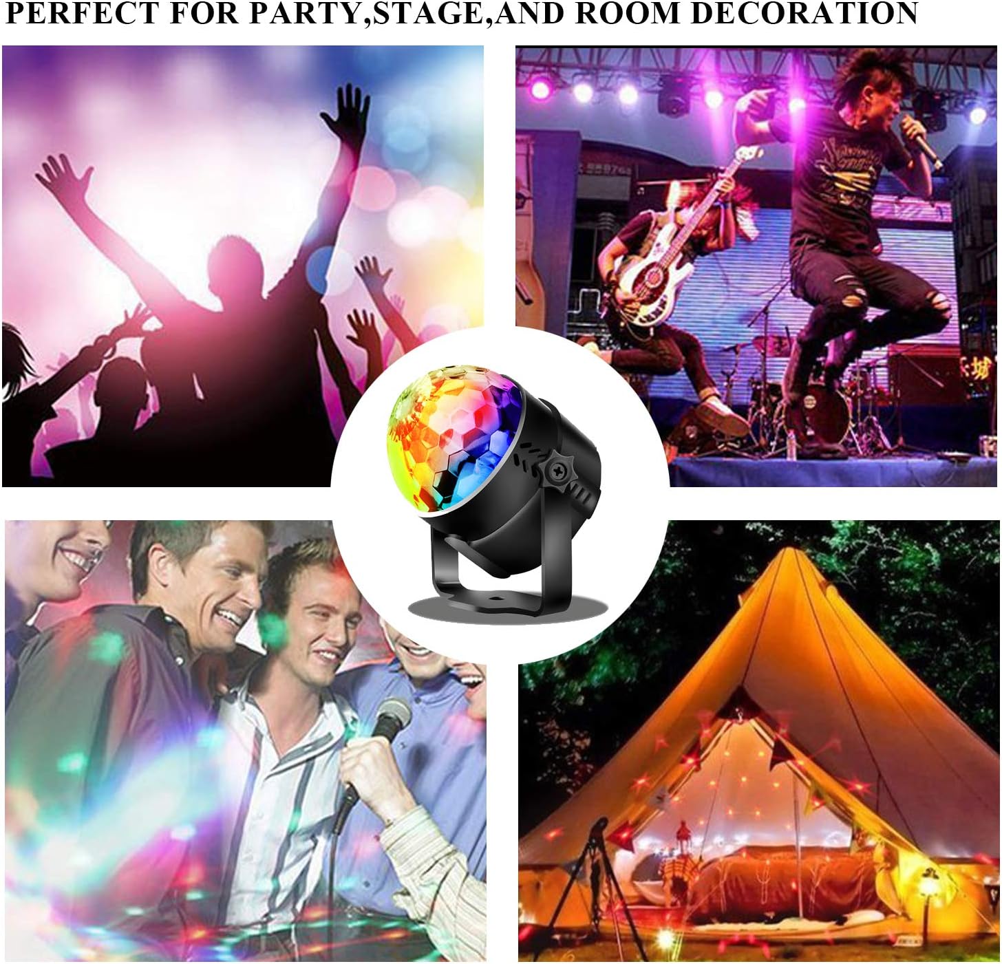 Disco Ball LED Party Lights-TTF Sound Activated LED RGB Strobe Light 7 Color Modes Party Supplies for Halloween Dance Party DJ Club Karaoke Decoration Pack of 2